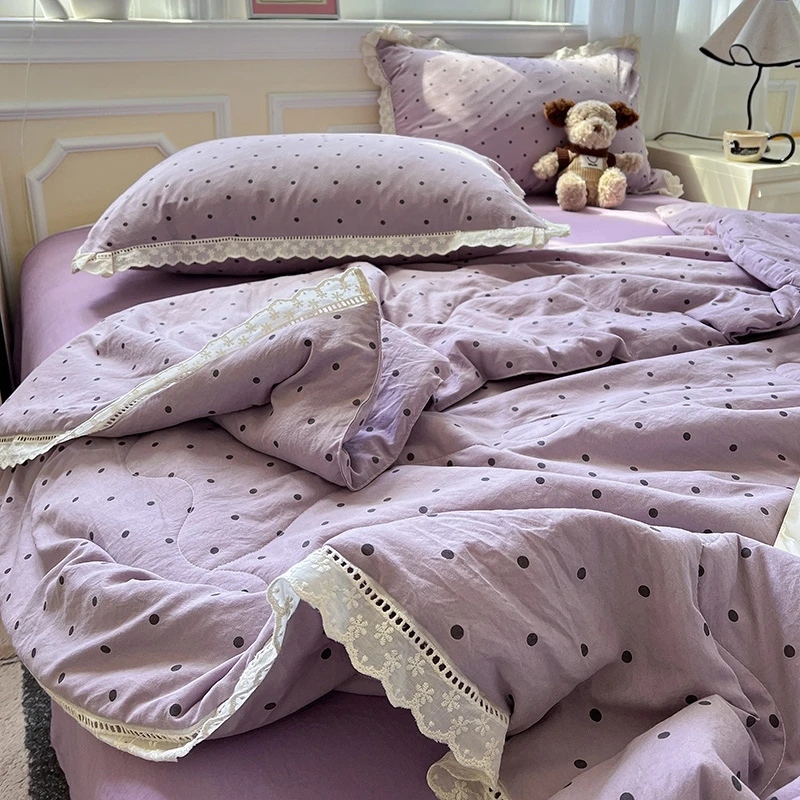 2025新款镂空花边夏被四件套芋泥波波