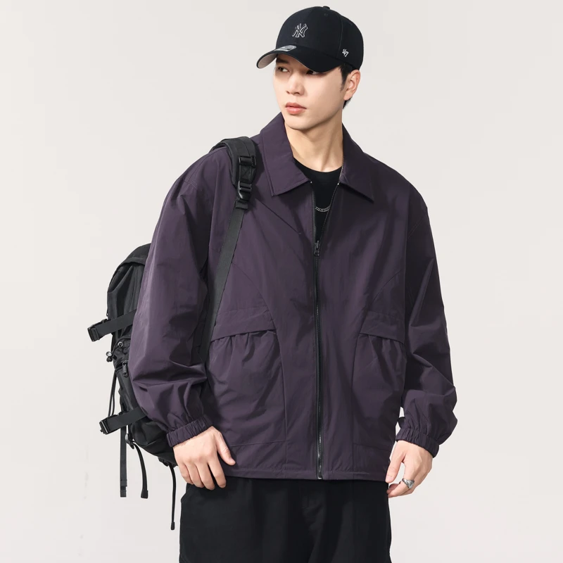 山系户外双面可穿冲锋上衣男士外套秋季新款宽松休闲工装翻领夹克