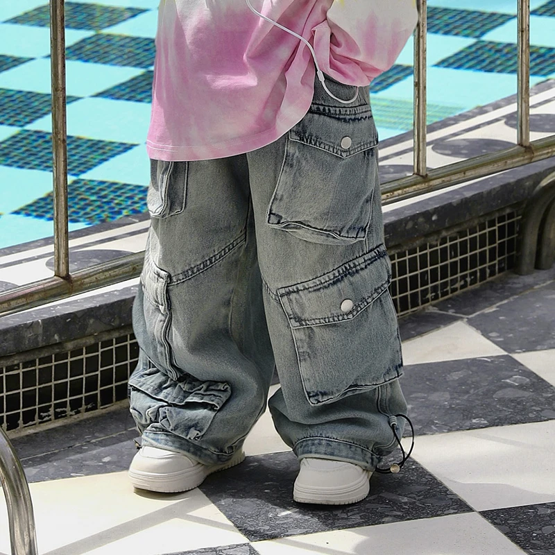 【现货】Jimmy妈童品 痞帅至上春季儿童多口袋工装风重工水洗牛仔裤