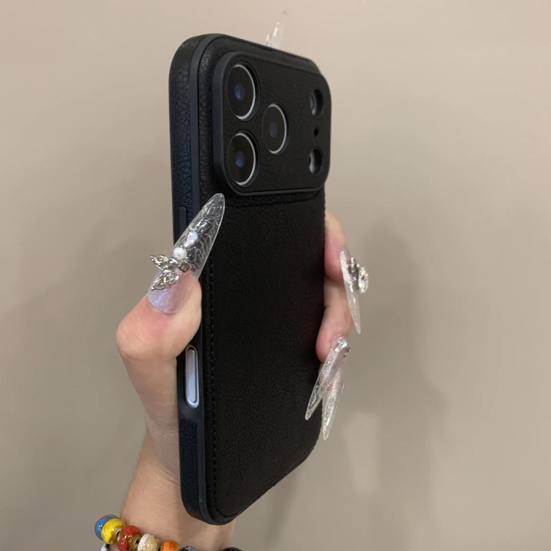 大视窗简约荔枝纹全包防摔适用苹果17手机壳iPhone16ProMax时尚15