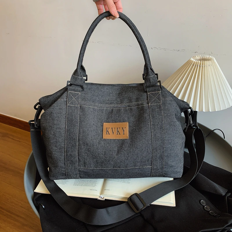 新款牛仔布包大容量女士简约上班通勤手提包休闲单肩包帆布斜挎包
