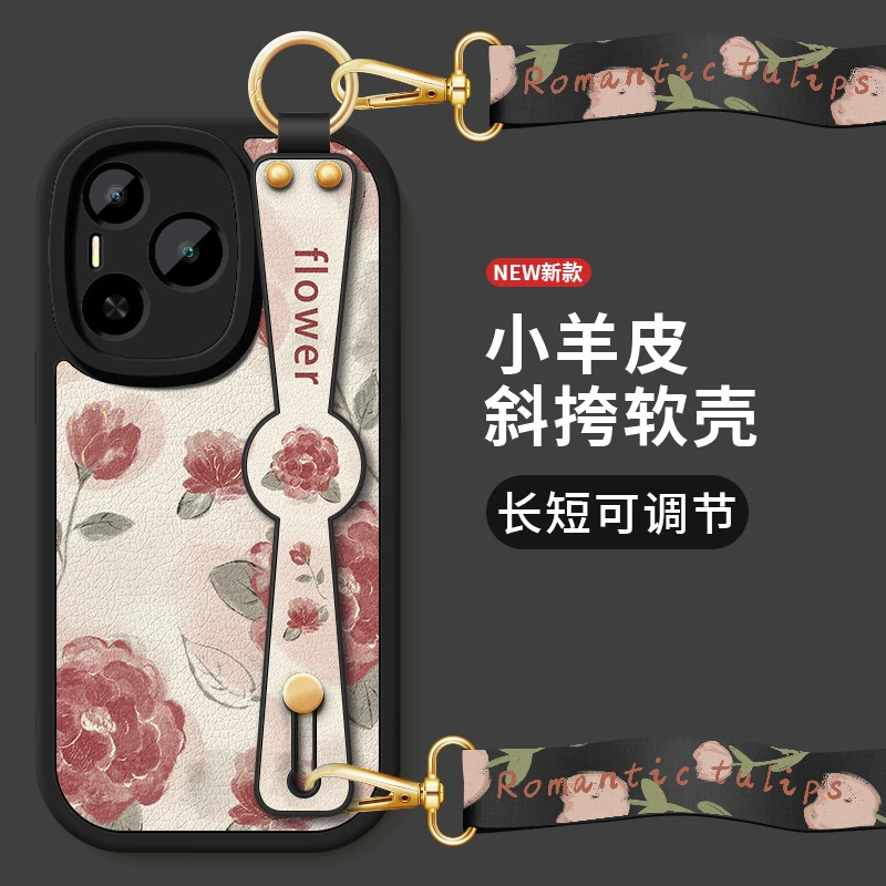 适用华为荣耀power手机壳honorGTpor新款小羊皮玫瑰斜跨腕带挂绳
