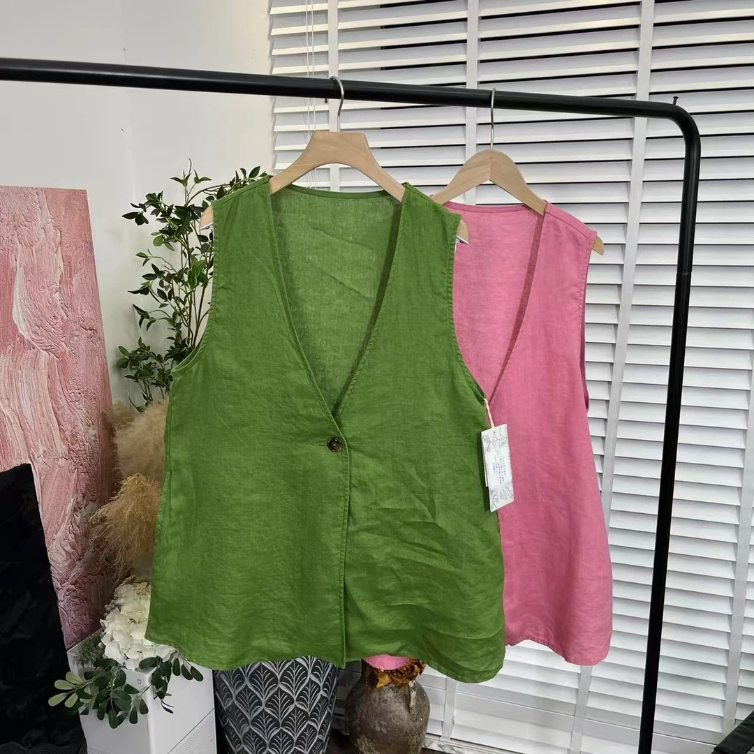 日系文艺「水洗麻料品质」纯色无袖马夹E5053