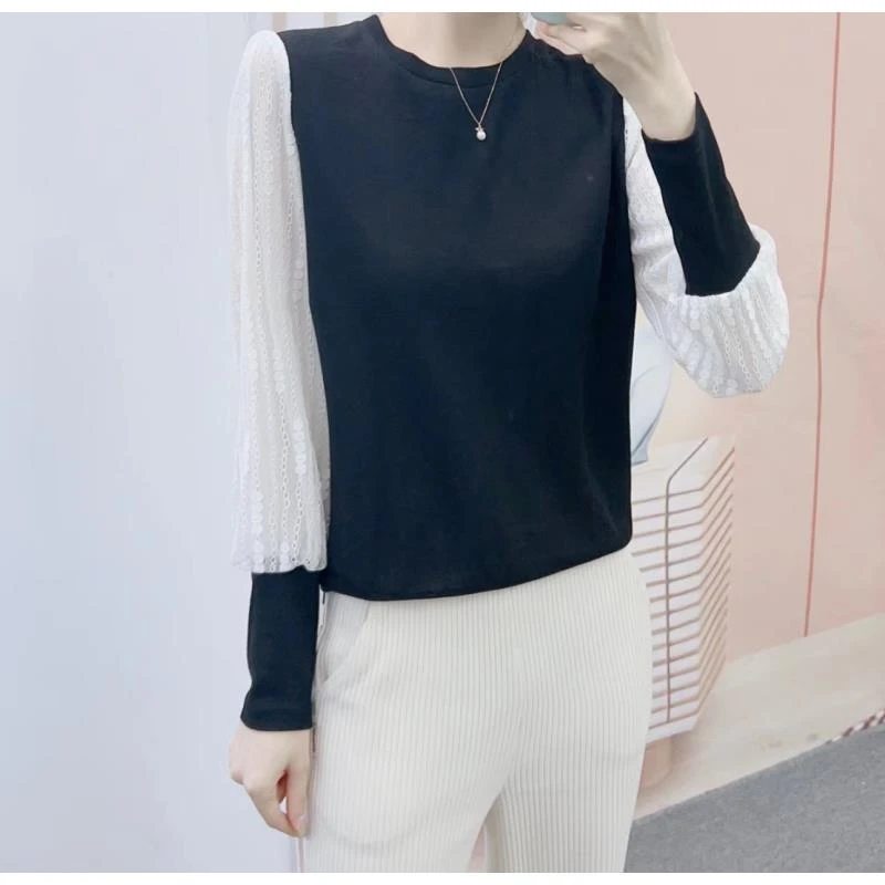 076春秋蕾丝袖百搭长袖打底衫21076/F5