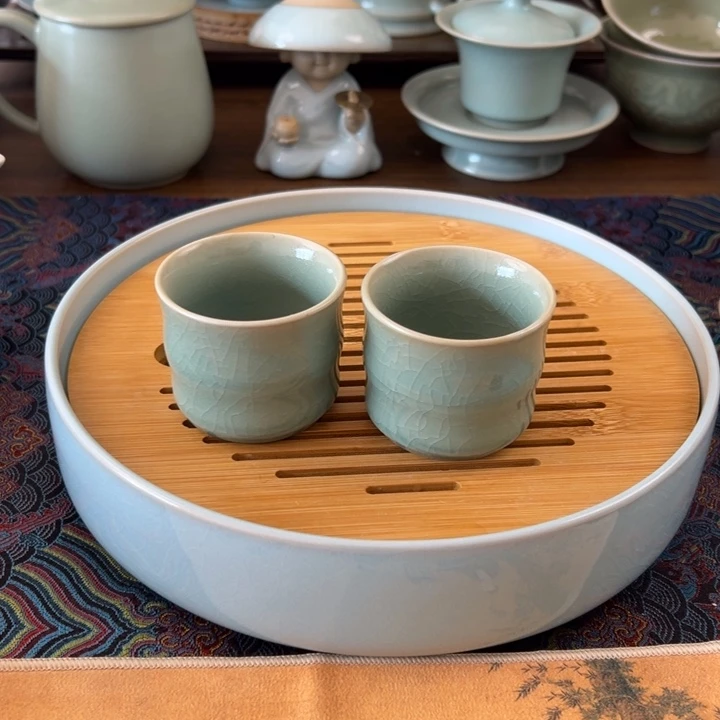 瓷杯子仿古釉釉水竹节杯