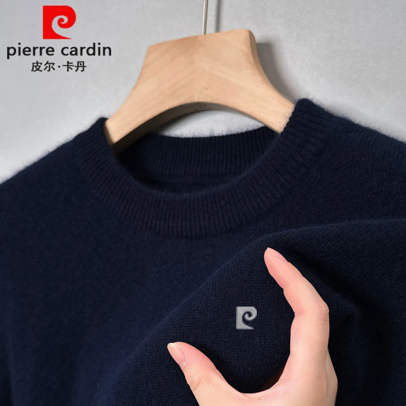 皮尔卡丹羊毛衫男士冬季新款圆领宽松爸爸毛衣加厚保暖针织打底衫