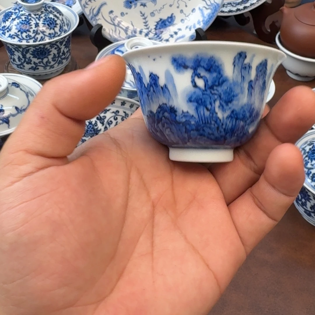 摆件陶铃铛山水手绘