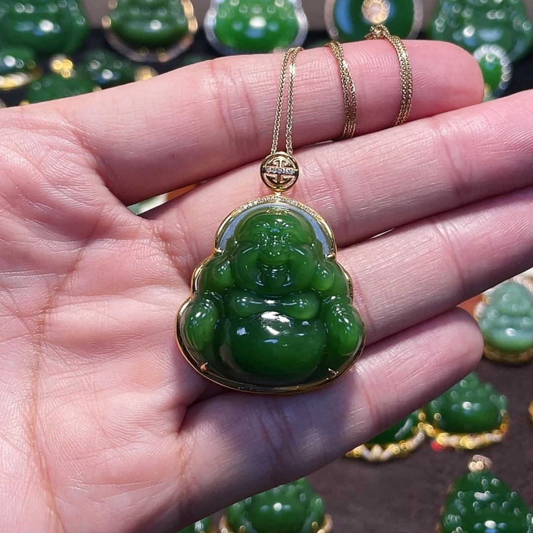 和田玉（碧玉）18K金镶嵌吊坠(不含链)佛公30mm