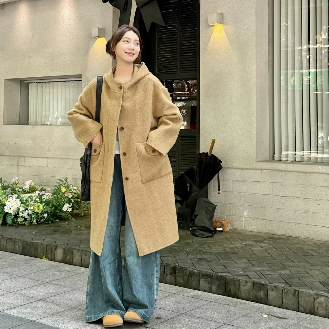 新款中长款显瘦羊毛大衣外套