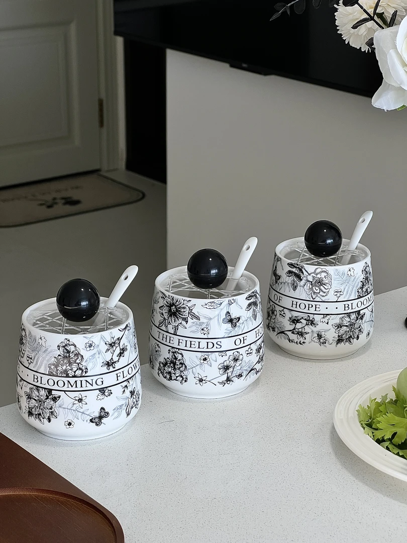 【3个装】复古陶瓷调料罐中古风设计感厨房家用调料高级感调料罐