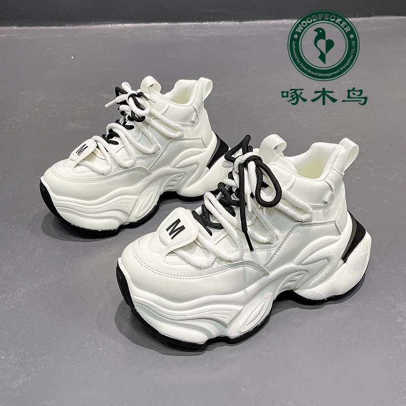 啄木鸟韩版老爹鞋女2025秋季新款高帮松糕厚底增高休闲运动鞋百搭