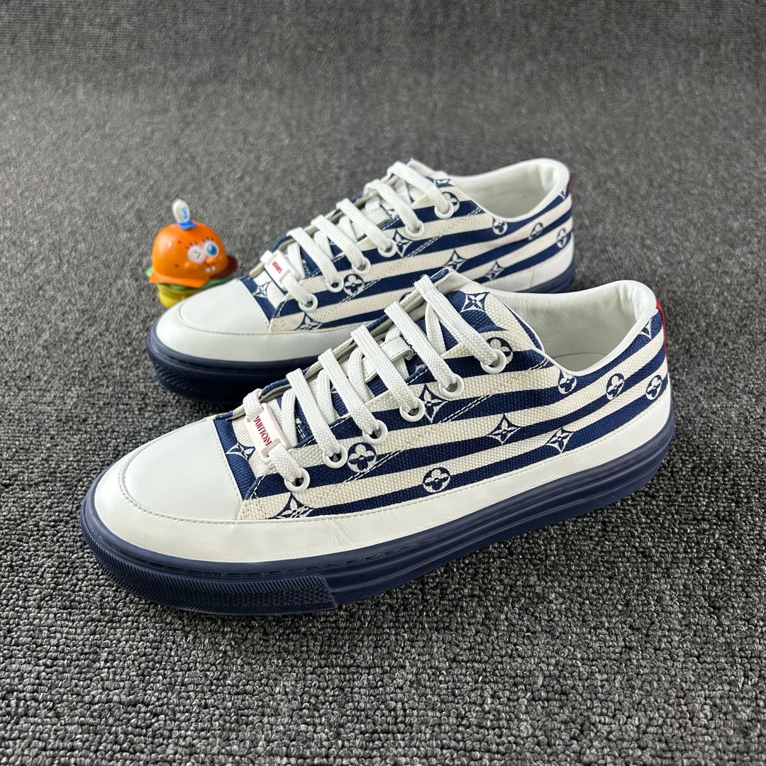 99新 LouisVuitton/路易威登 蓝白条纹板鞋37.5码 HB5559