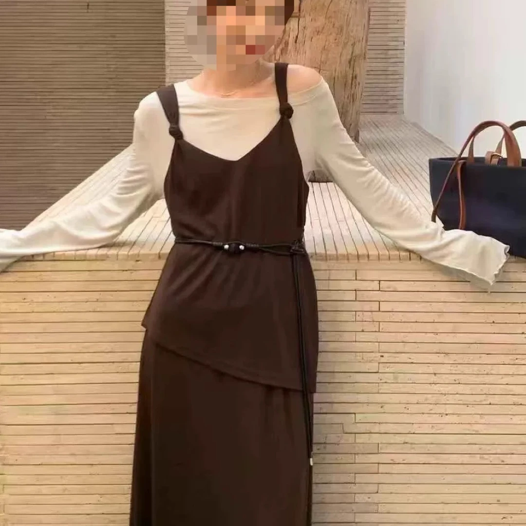 大码百搭圆领T恤衫设计背心半身裙三件套装配腰带女装秋季9220