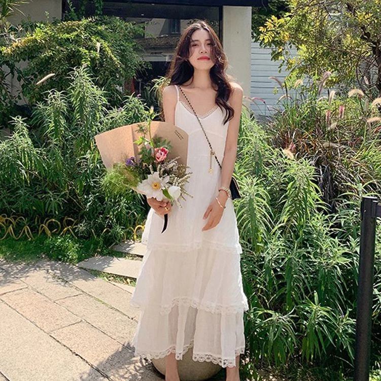 三色齐全夏季新款韩版小众氛围感气质法式吊带蛋糕裙连衣裙女裙子