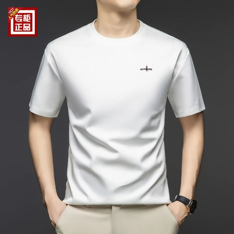 专柜正品轻奢纯色圆领棉质短袖t恤男士2025夏季新款冰丝男装上衣