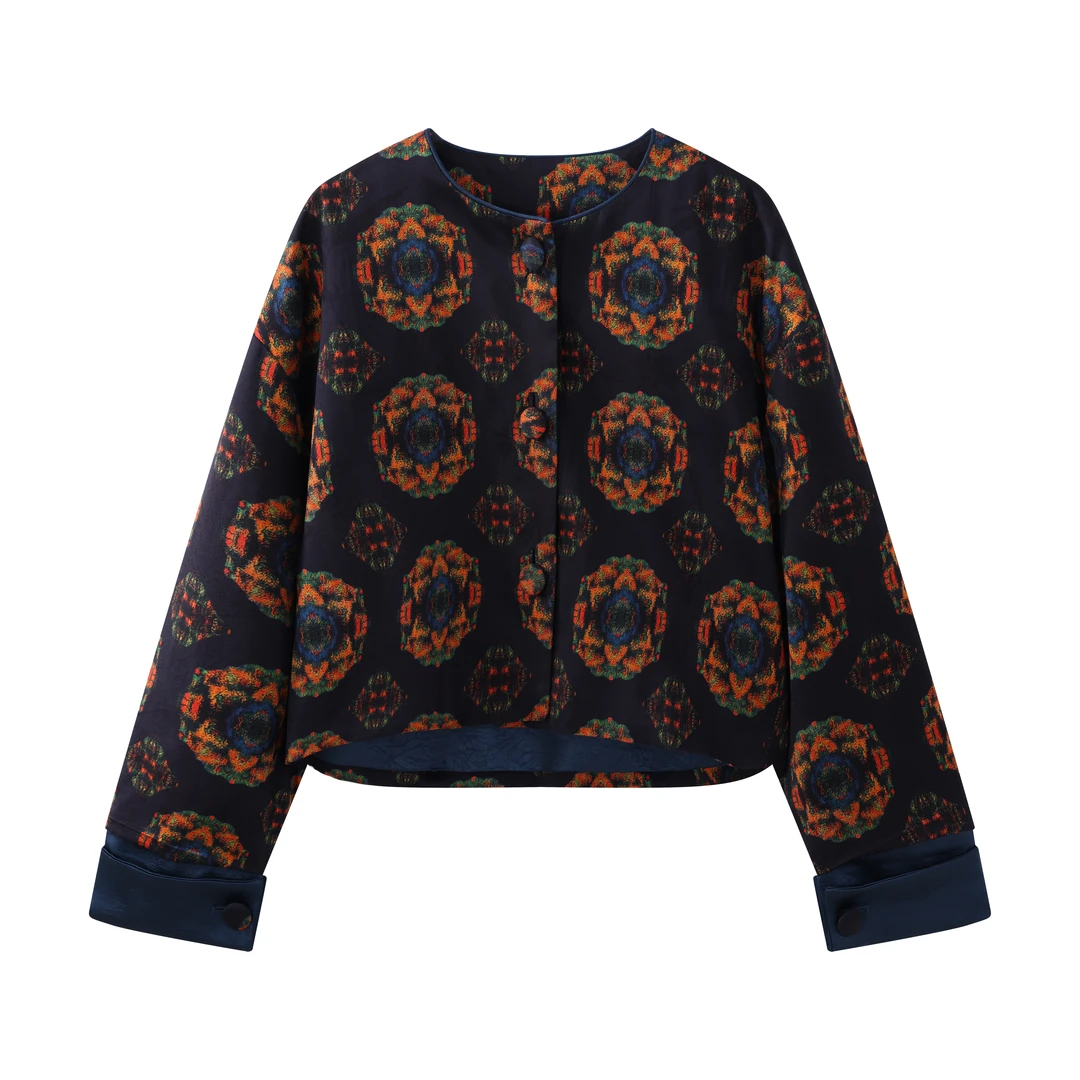 赵丽颖同款小众设计重缎香云纱显瘦百搭复古秋冬短外套S24095