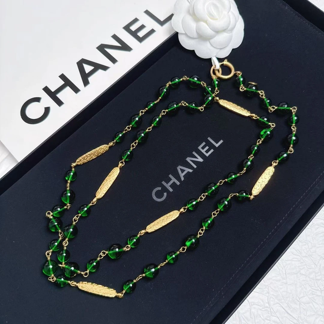 95新 Chanel/香奈儿 柚礼中古/香奈儿绿琉璃串珠项链lz406437