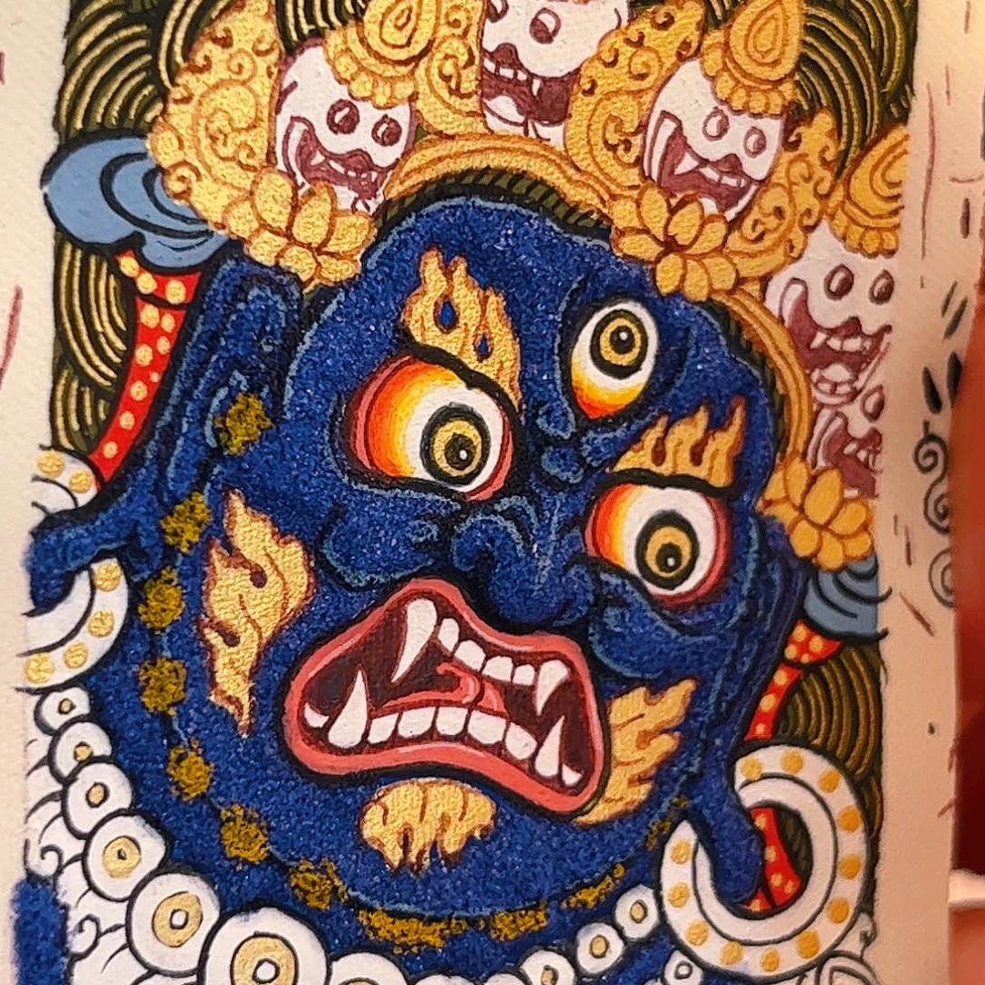 青海 热贡手绘大黑天配铜盒