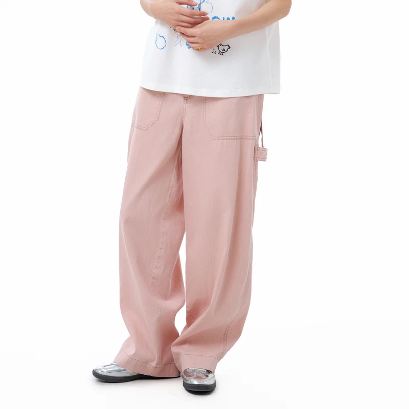 MOVEUP幻走2025夏季新款.FUN 松紧腰欧若风牛仔直筒裤女325240321