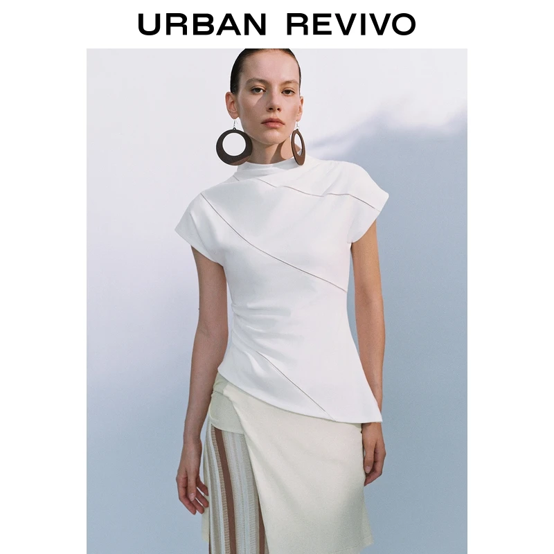 UR2025秋季新款女装休闲时髦镂空不规则褶皱T恤UWH450109+