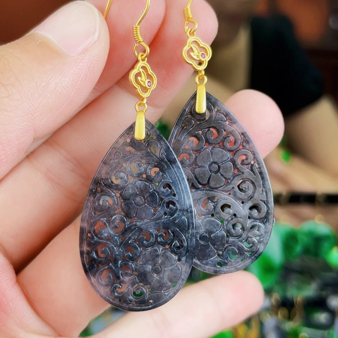 翡翠银S925镶嵌耳饰饰品