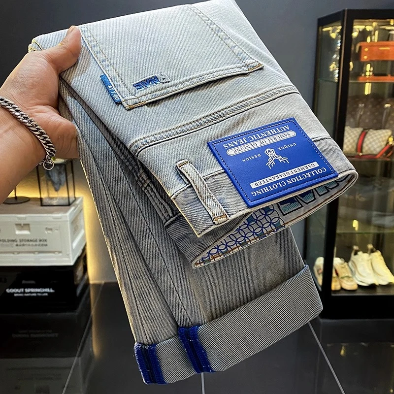 Cebrodz高端浅色新款休闲牛仔裤士修身小脚潮流柔软透气痞帅长裤