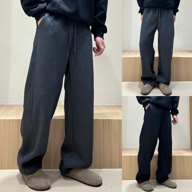 加绒直筒裤长裤男士灰色卫裤加厚大码阔腿运动裤男百搭阔腿休闲裤