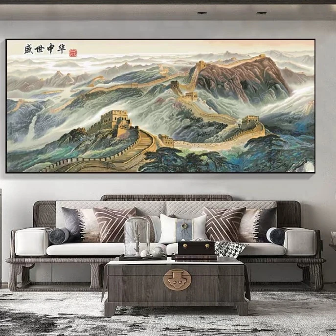 2.2大纯手工绣好的十字绣成品890盛世中华长城客厅挂画