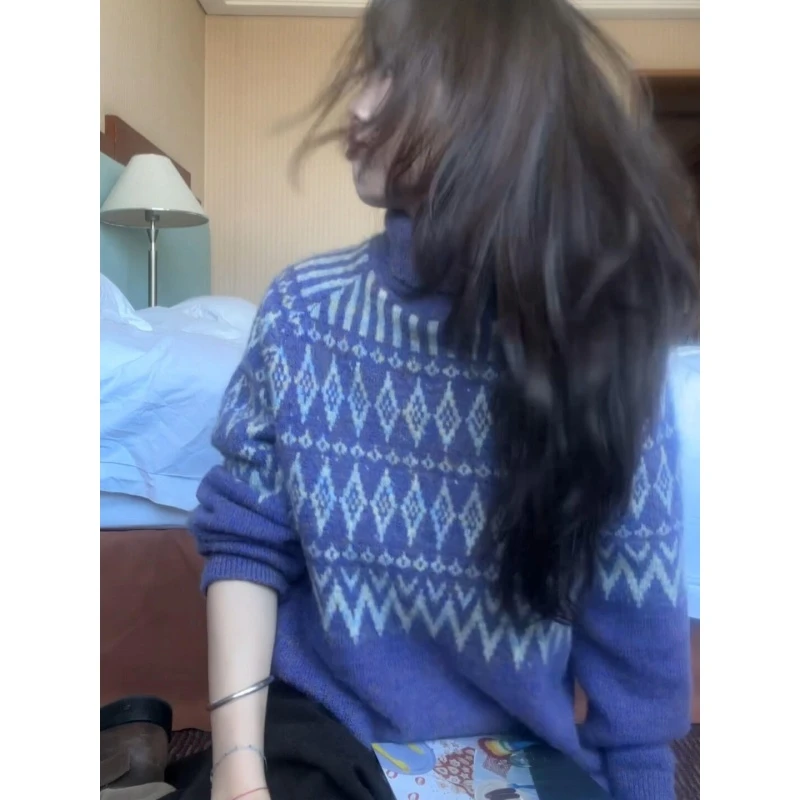 MARIE.COCO2025新款秋冬费尔岛复古提花羊毛长袖百搭时尚黑裙套装