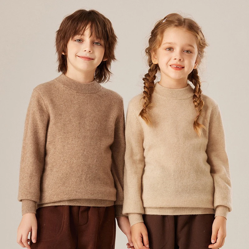 【山羊绒】单股中厚半高领冬季儿童圆领套头打底针织衫