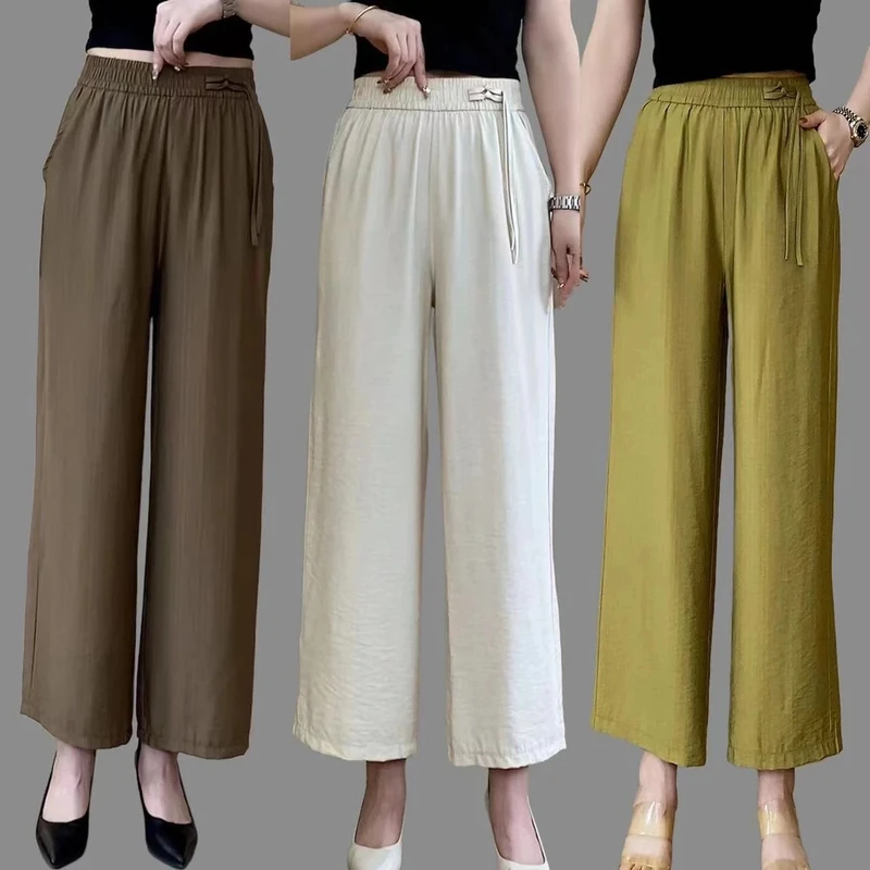 【夏季新款】新中式九分裤宽松国风松紧腰百搭薄款直筒裤舒适透气