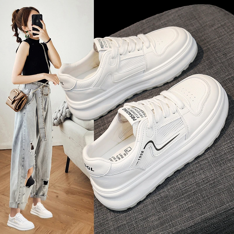 时尚小白鞋潮鞋女款网面透气运动休闲板鞋ins爆款厚底显瘦鞋