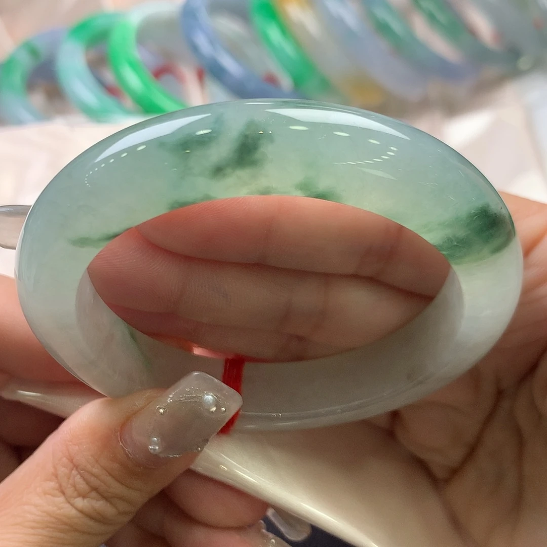 翡翠未镶嵌手镯55.5冰飘花巨漏