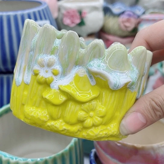 多肉绿植陶瓷花盆9.9包邮，有孔