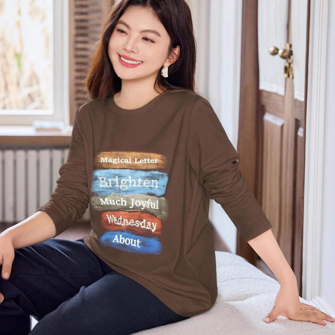 【磨毛弹力棉】MsShe大码女装冬装刺绣印花磨毛T恤打底衫C2510039