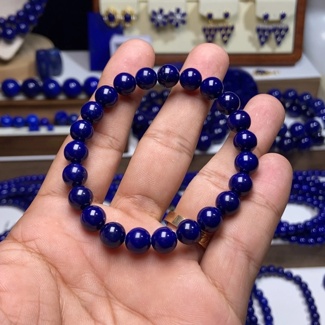 清***”青金石未镶嵌老矿 极品 黑加仑 手串8+