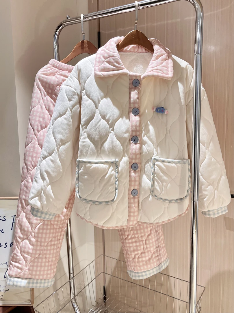 【DMXJ大梦想家】韩系气质甜美夹棉睡衣女秋冬季新款保暖家居服套装