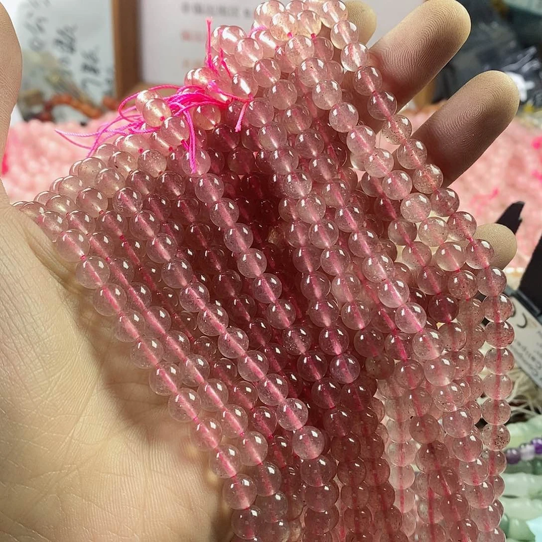 玛瑙/玉髓珠宝半成品未镶嵌一条天然6.6mm草莓晶