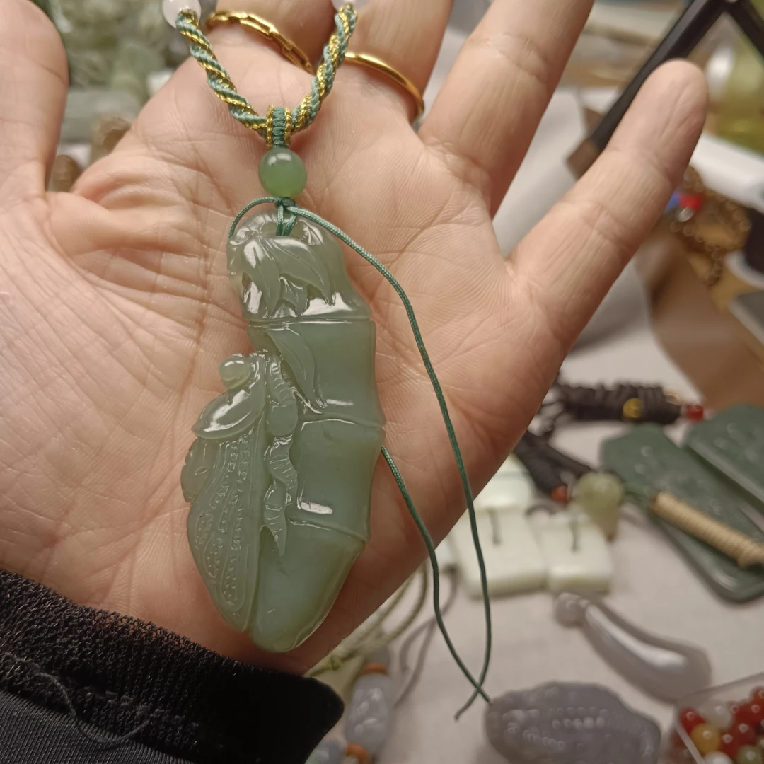 天然和田玉碧玉竹节蝉节节高升步步高升不鸣则已一鸣惊人挂件吊坠