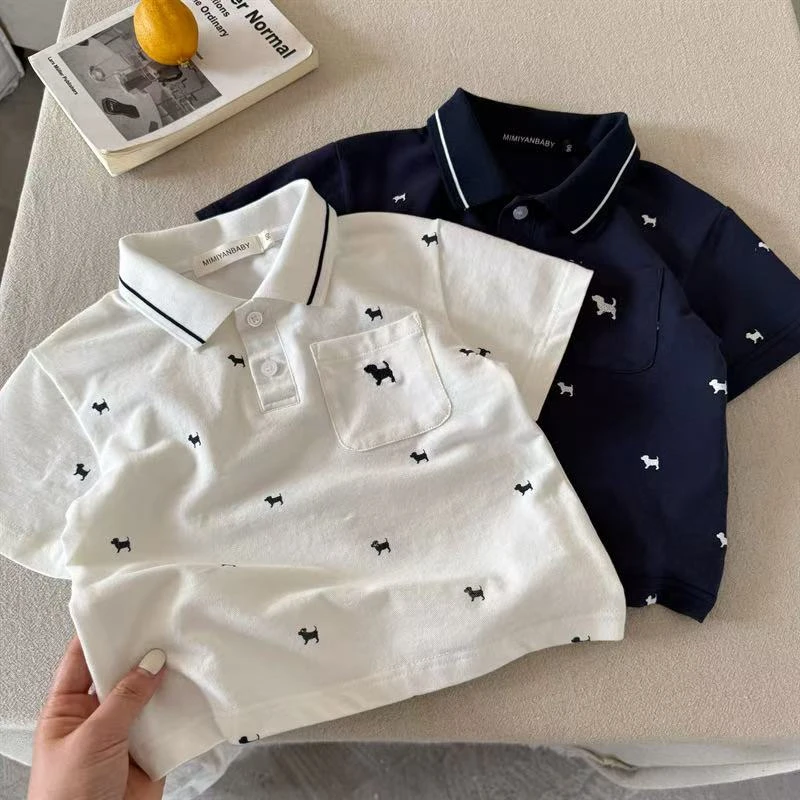 儿童POLO衫2025夏季新品男女童印花小狗POLO山宝宝翻领短袖