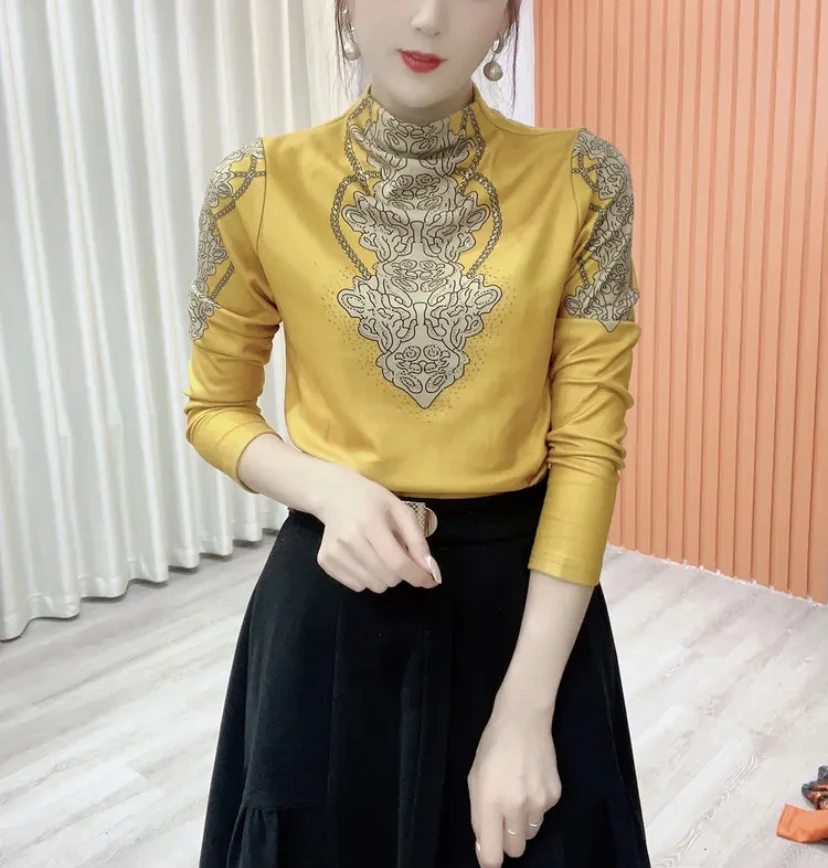 2025秋冬新品时尚百搭半高领加绒澳绒洋气显瘦气质女士打底衫上衣