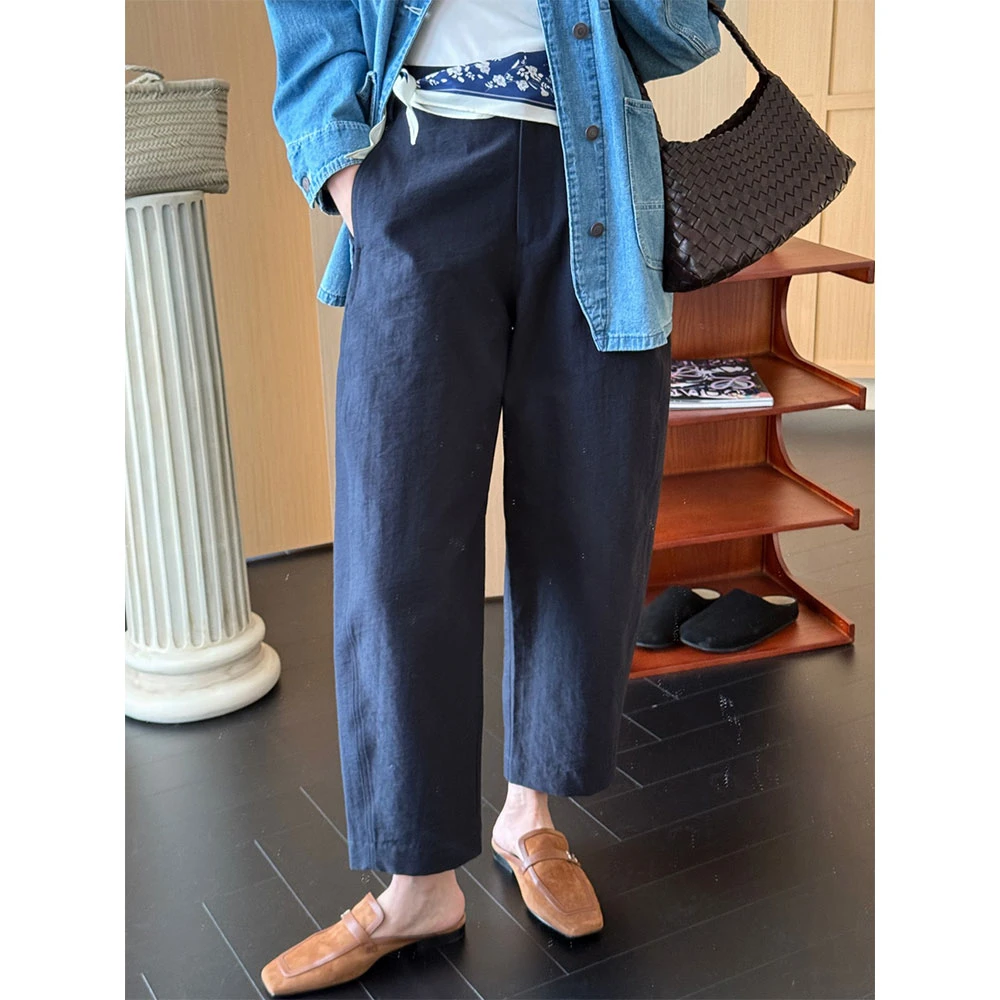 【MGDM】流光裤棉锦高品质微皱肌理感休闲裤山本女2025春DDJ24527