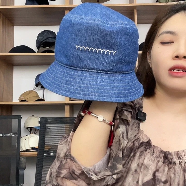 头层牛皮革牛仔渔夫帽