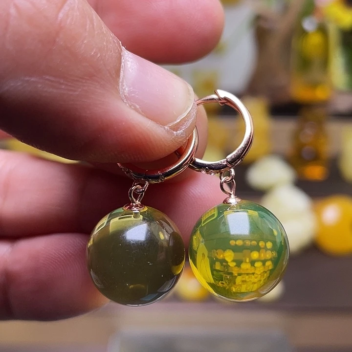 蓝珀银S925镀金镶嵌耳饰耳坠