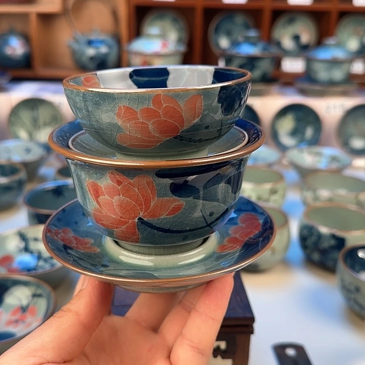 景德镇陶瓷陶瓷杯茶具三才盖碗普洱杯礼盒装