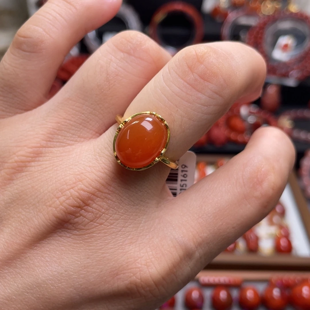 南红玛瑙银S925镶嵌保山戒指