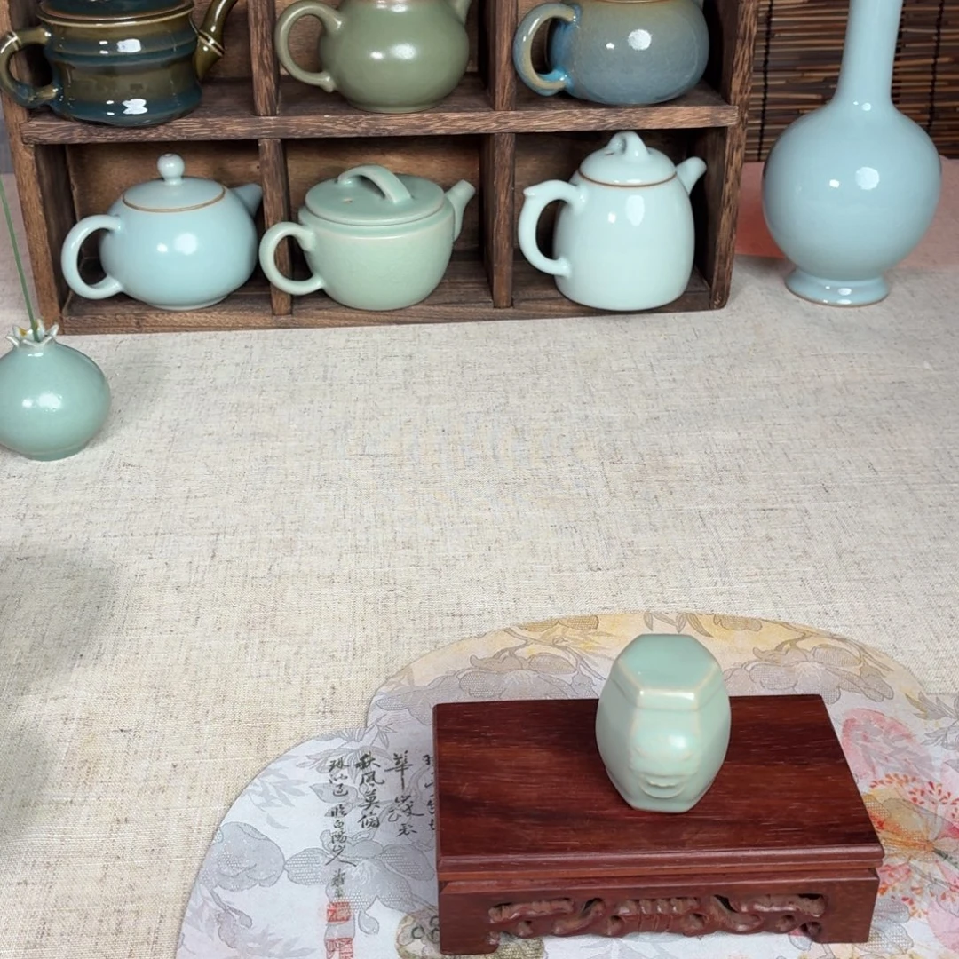 摆件陶仿古碧青盖置