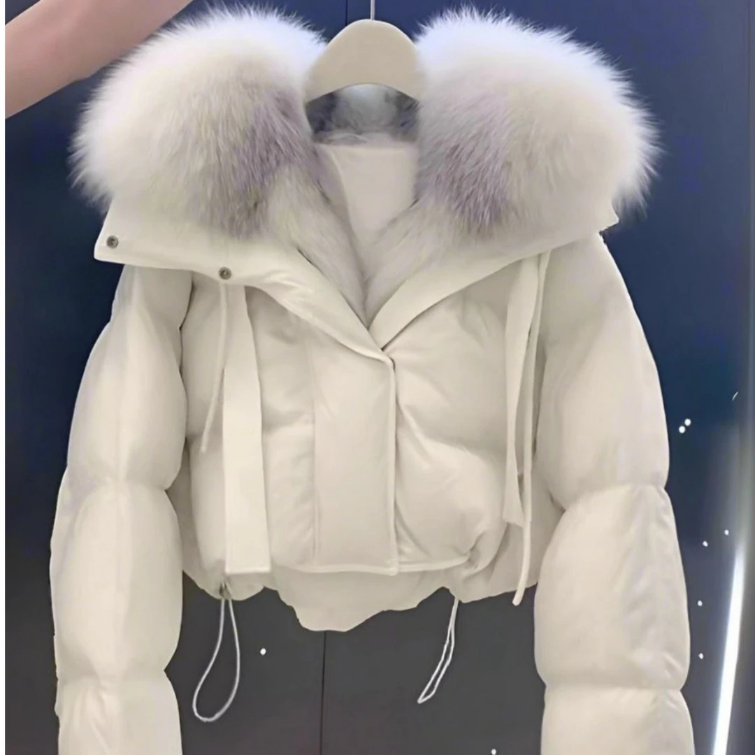 白色短款巨好看女洋气加厚保暖可拆卸大毛领冬季棉服新款爆款外套