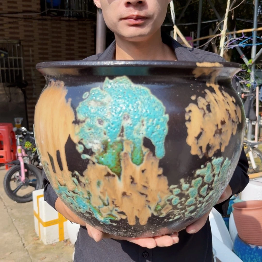 紫砂花盆口30高25（一个胖子姹寂绿
