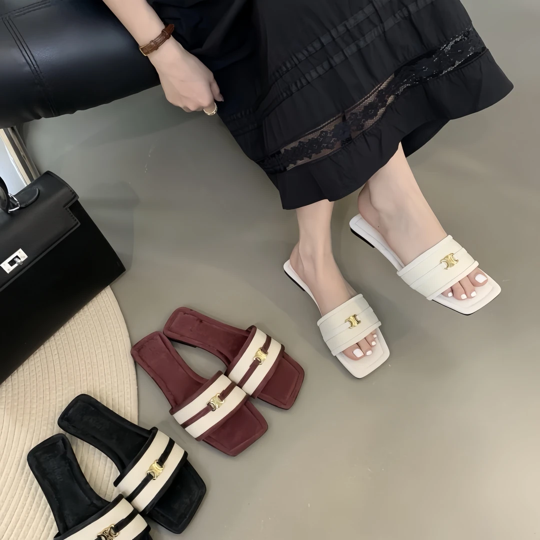 法式小香风高级感凉拖鞋女外穿夏天女士平底一字拖女鞋